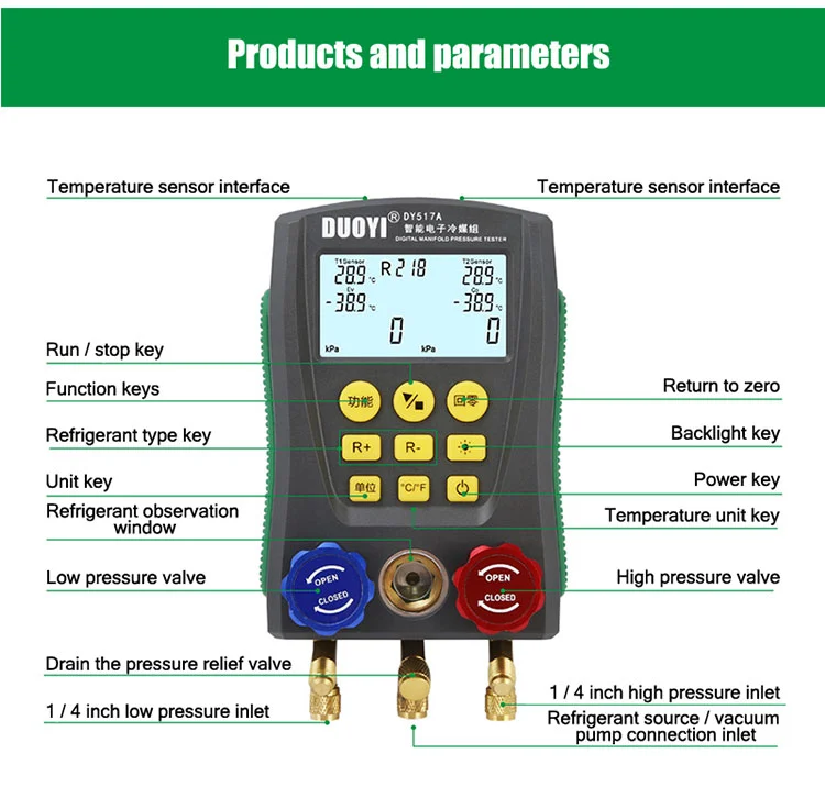 Dy A Digital Hvac Vacuum Manometer Manifold Refrigerant Pressure