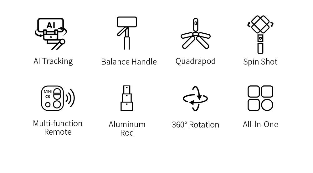 C16 Intelligent AI Face Tracking 360 Rotating Single Axis Gimbal Stabilizer Aluminum Alloy Rod Quadrupod Selfie Stick Light 540g
