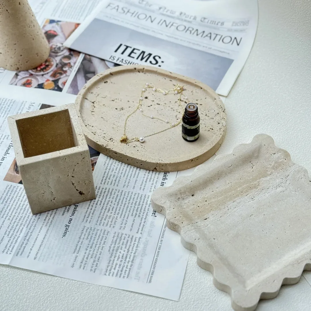 product natural stone travertine tray indoor tabletop tea tray crafts handmade marble travertine craft-4
