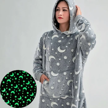 Winter gray star and moon glow flannel fleece fabric luminous girls sleepwear pajamas girls sleepwear