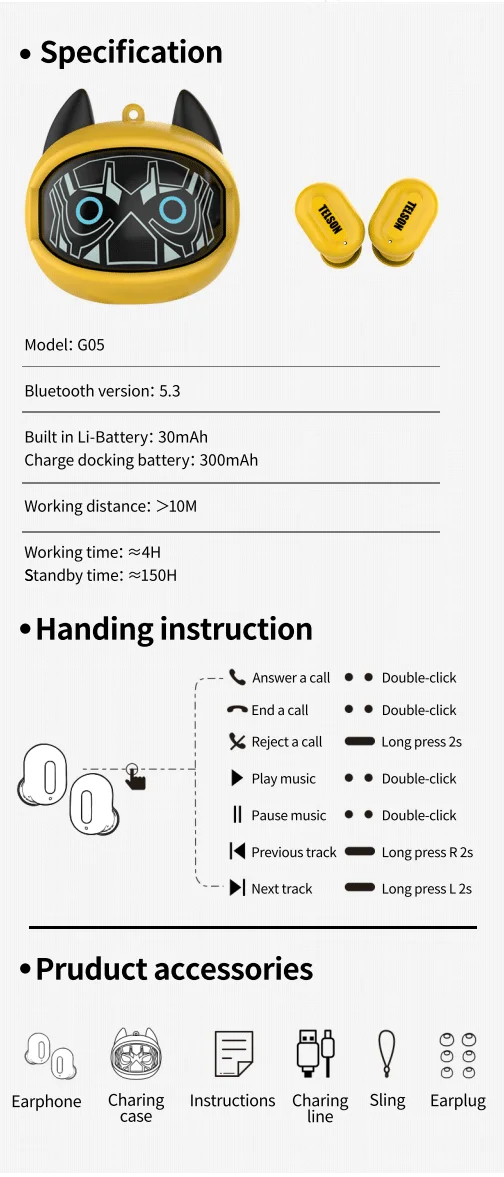 True Wireless Earphone Gift Tws Earphone Wireless Type C Earbuds