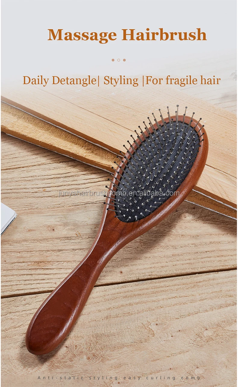 oem wooden hairbrush fashion metal bristle