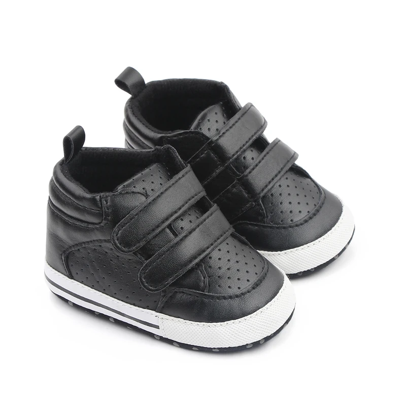 Spring and Autumn New 0-1 Year Old Baby PU Leather Solid Color High Top Mesh Breathable Baby Walking Shoes details
