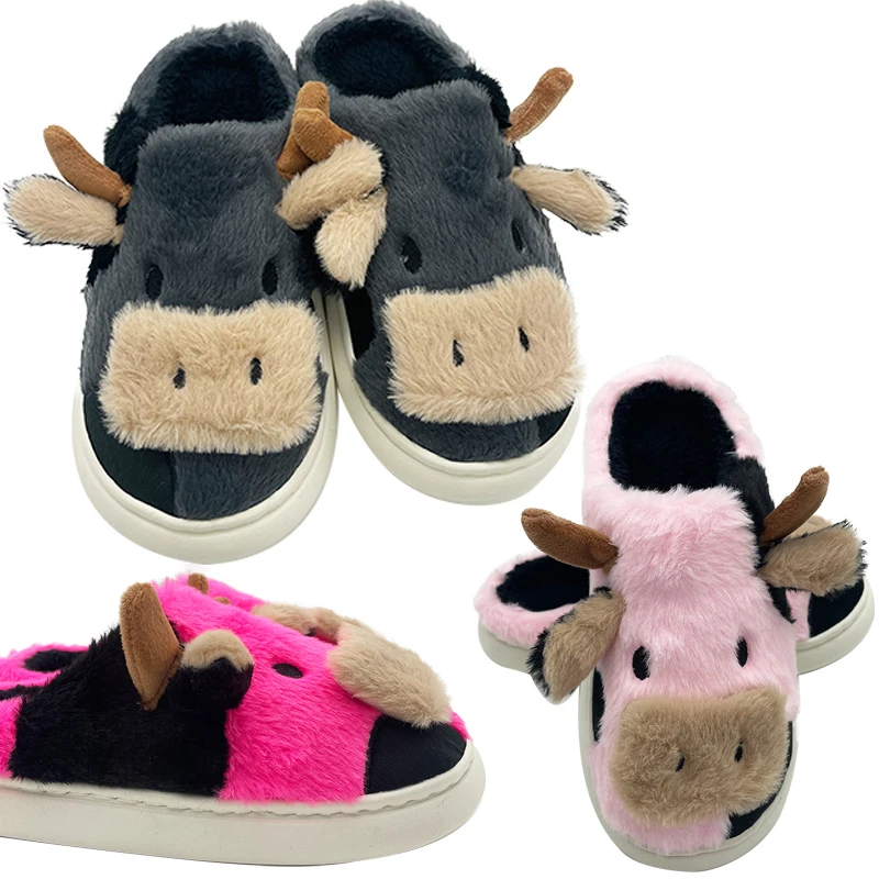 2023 new arrival home indoor cow slipper woman man shoes  winter house slippers