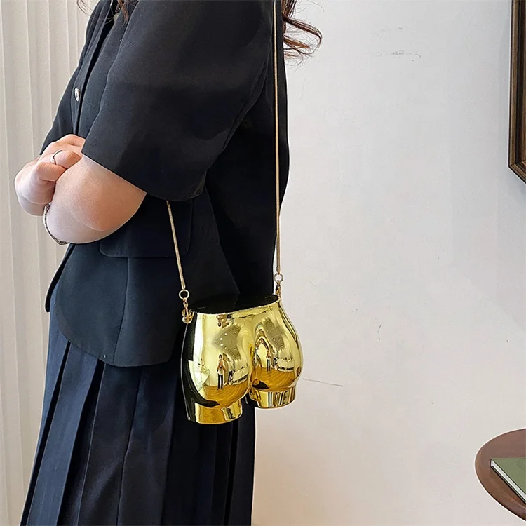 Silver Mini Cute Shoulder Bags for Women Luxury Designer Gold Crossbody Purse Evening Party Acrylic Chain Butt Shape Handbag