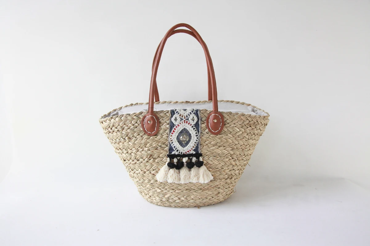 Wholesale raffia straw cooler custom mesh beach bag travel tote beach bag