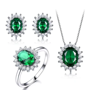 S925 sterling silver fashion emerald three-piece earring sets for women fine jewelry