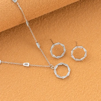 Fashion Wholesale Custom Jewelry Factory Classic circle hoop earrings necklace silver jewelry set for women