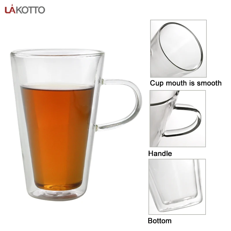 Wholesale Custom Water Drinking Double Wall Clear Borosilicate Glass Coffee Mugs Cup with Handle