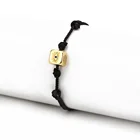 Square Gold Dice Square Hamsa Gold Plating Jewelry Fatima Hand Evil Eye Black Knotted Rope String Copper Bracelets