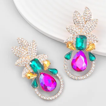 Alloy Colorful diamond heavy work exaggerated ladies geometric Rhinestone drop shape wholesale earrings