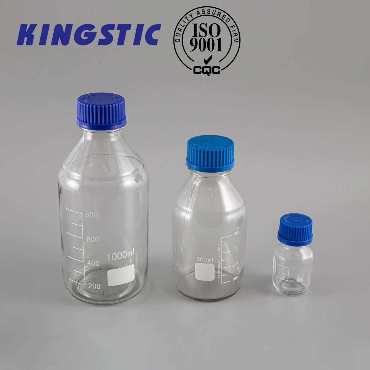 Laboratory Lab Glass Wide Mouth Reagent Bottle Blue Screw Clear Glass