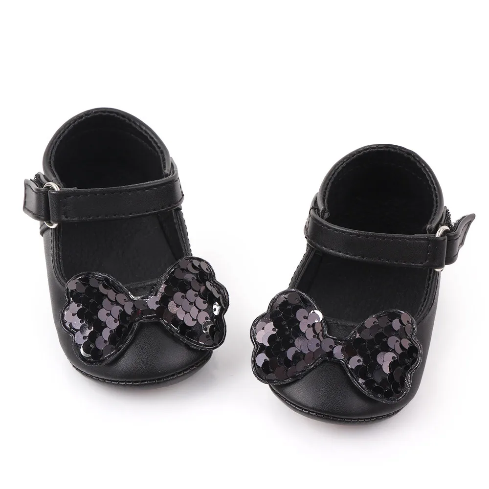Solid Color Small Flowers Shiny Big Bow Pu Leather Baby Girls Princess Cute Toddler Shoes 2025 details