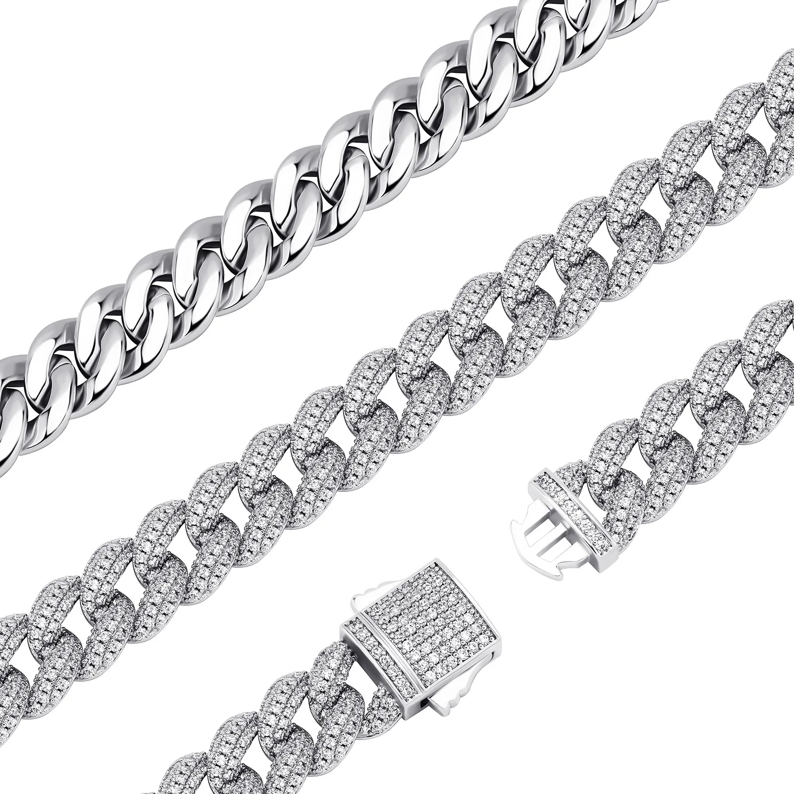 Hip Hop Iced Out 18K Gold Plated Bracelet 10mm Cuban Link Chain Jewelry Necklace Men Necklace Bracelet
