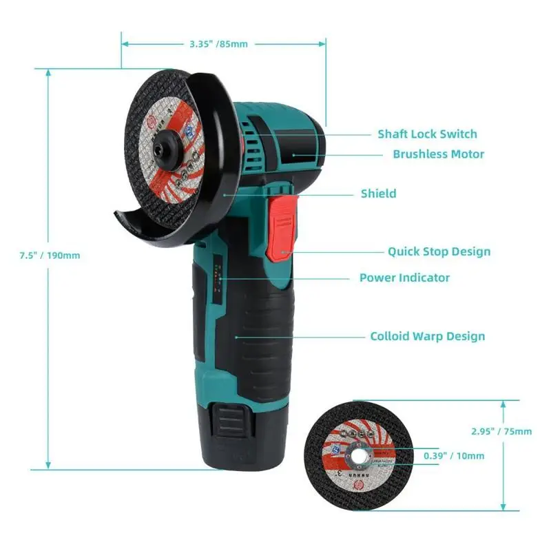 Power Angle Grinder 12V 19500RPM Mini Angle Grinder Handheld Portable