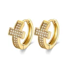 Vintage Cz Earrings Gemnel Fashion Design Jewelry Vintage Double Row White Cz Stones Cross White Cz Huggie Earrings