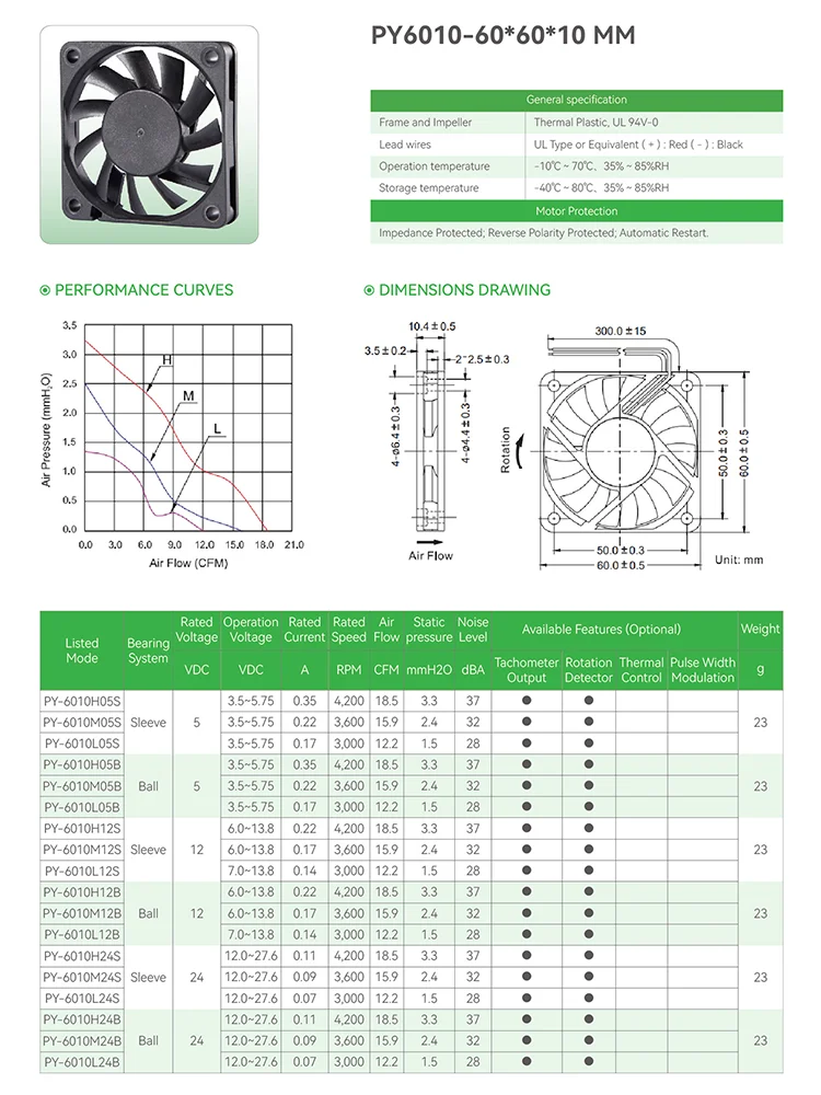 Brushless Fan, POWERYEAR, 3pin, 60mm, 5v - detail 6