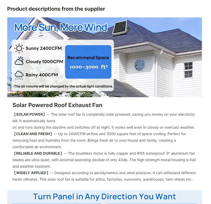 Solar Axial Flow Fan, 40W, Roof - detail 2