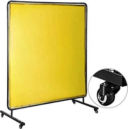 Mophorn 6 x 6 Welding Screen with Frame Yellow Vinyl Portable Welding Curtain with Wheels Light-Proof Welding Protection Screen Professional 