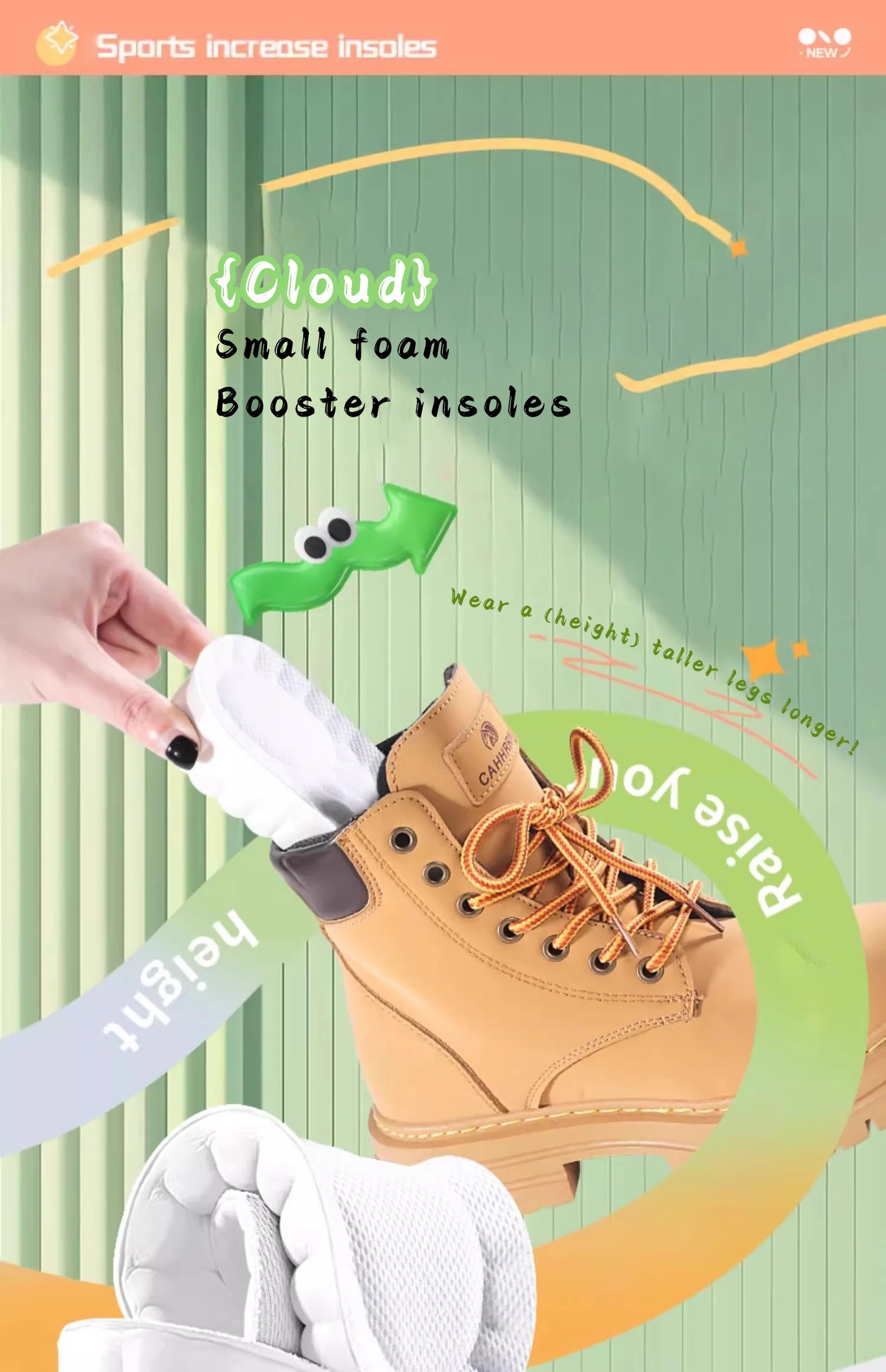 Cloud Feel Foam Height Increasing Insoles For Sports Shoes Cloud Feel Foam Height Increasing Insoles For Sports Shoes