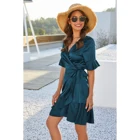Clothes Summer Fashion Slim And Slim Solid Color Short Sleeve Clothes Women Summer Midi Dress