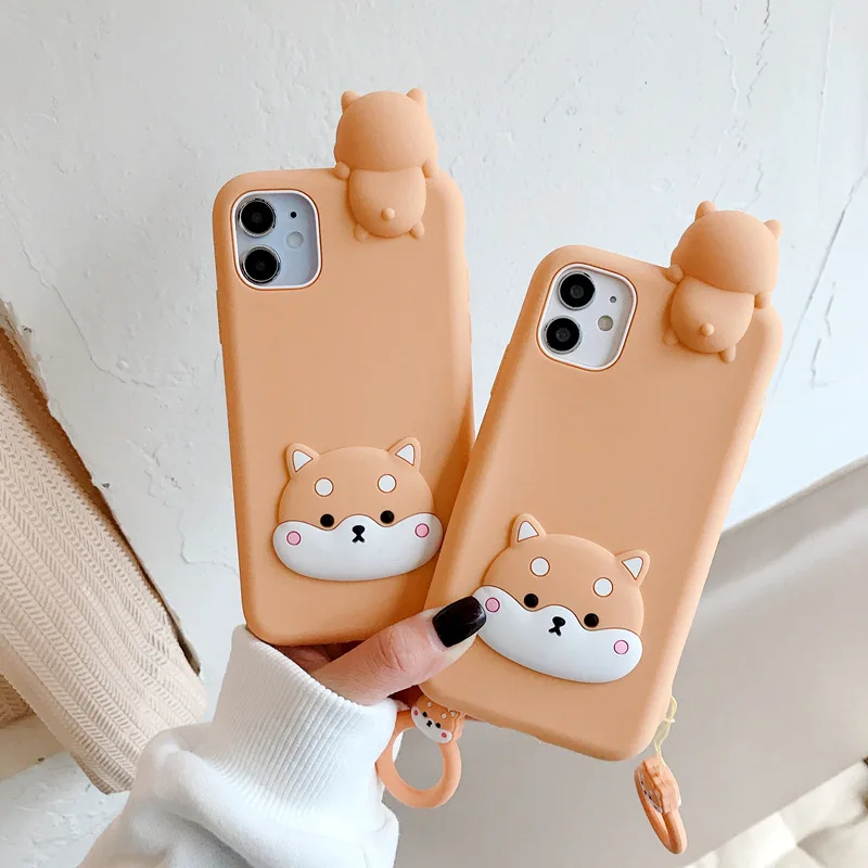 Super Cute Cartoon Dog Soft Silicone Phone Case For Iphone 12 11 Pro X Xs  Xr Max Cell Phone Back Cover With Finger Ring Strap - Buy Cute Cartoon Dog  Silicone Phone