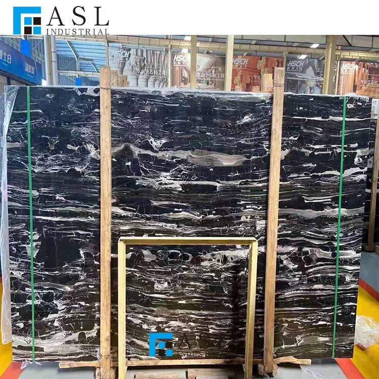 Factory direct cheap price natural china marmore black and white dragon silver portoro/potoro Italy marble slab
