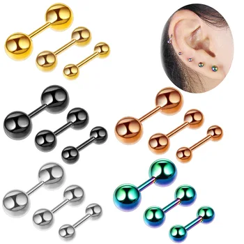 Stainless Steel Dumbbell Double Ball Earrings for Unisex Multi Color Tragus Round Barbell Ear Cartilage Piercing Earrings