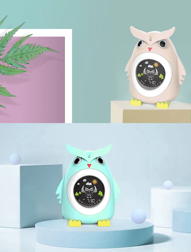 Lovely Kids Table Lamp Cartoon Cute Owl Digital Alarm Clock Children Sleep Training Toddler Led Table Night Lights