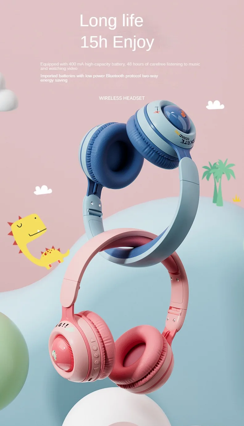 Cross-border Headset Bluetooth Headset Wireless Cute Luminous Dinosaur Children's Headset Music Girl Headset with Microphone