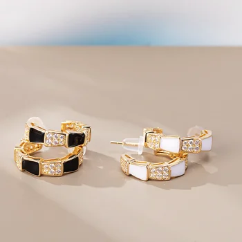 YE10174 14K Gold Plated Light Luxury Zircon Earrings Brass Unique Stud Earrings Black White Enamel Earrings