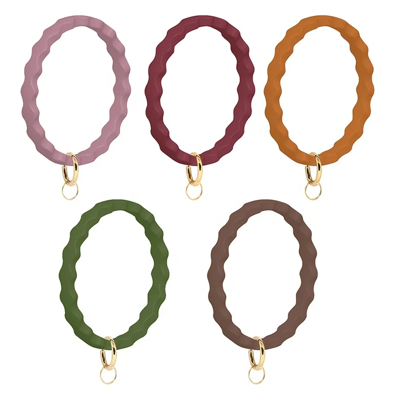 Soft Silicone Loop Bangle color Glitter Wrist Keychain Bracelet Circle Key Rings 