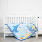 Blue Set Bedding Cartoon Animal Ocean Shark Theme Blue Baby Boy 100% Cotton Set Pattern Crib Bedding Set