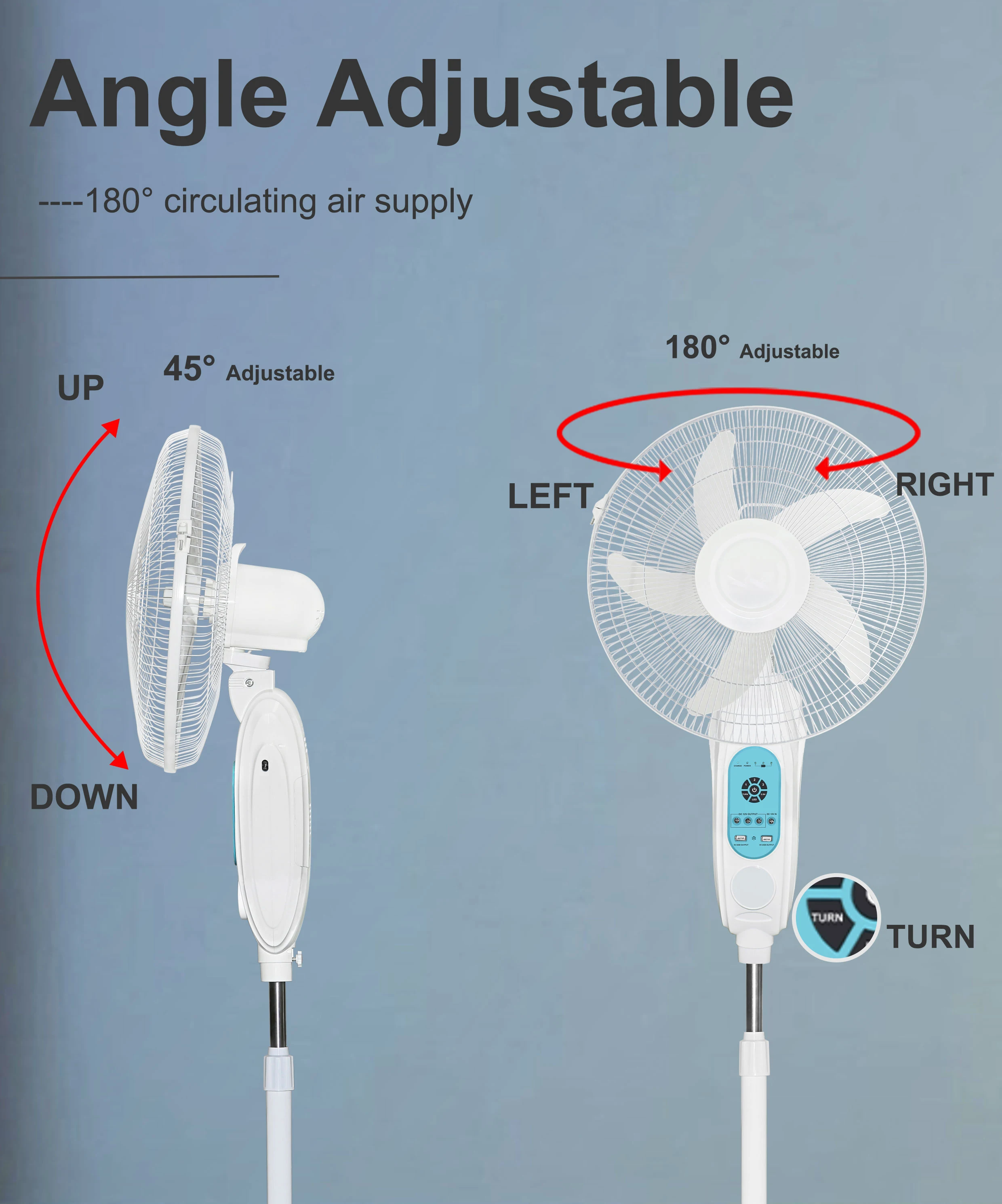 Rechargeable Standing Fan, Solar, 30W, Plastic - detail 14