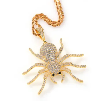 3D Mold Spider Pendant Necklace Ice Out CZ stones Hip Hop Man Women Jewelry Cubic Zirconia