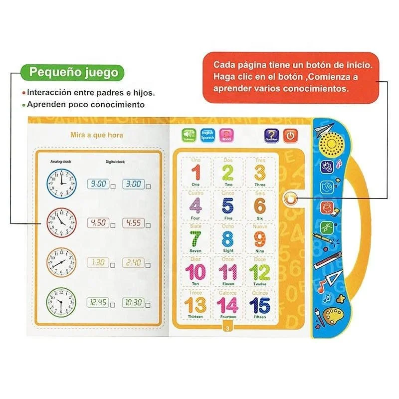 educational electronic learning toys spanish english e book intelligent reading books learning machine for kids