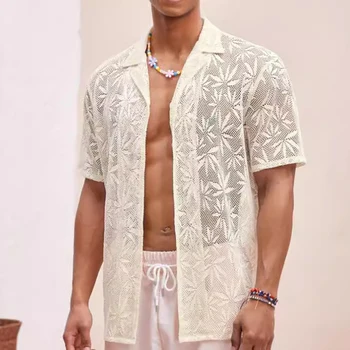 2025 New lace mens african Fashion Cardigan Hollow net shirt for men crochet