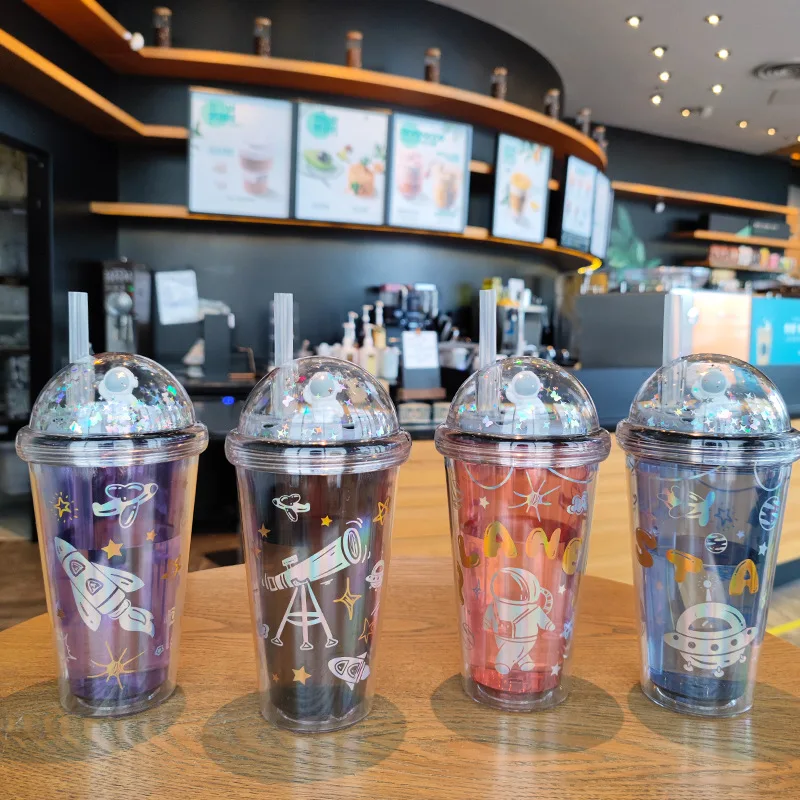 Custom LOGO Printed ins Clear Ice Coffee Milkshake Boba Milk Bubble Tea children's student AS Plastic Cup gift With Lids straw