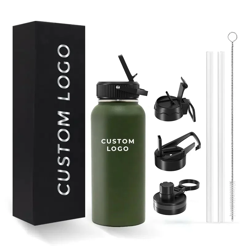 Custom Logo Wholesale Bulk Outdoor Sports Water Tumbler With Straw Stainless Steel Stainless Water Bottle With Plastic Lids