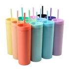 High Quality Matte Plastic Slim Drinking Water Cups Acrylic Reusable Double Wall Plastic Tumblers With Straw