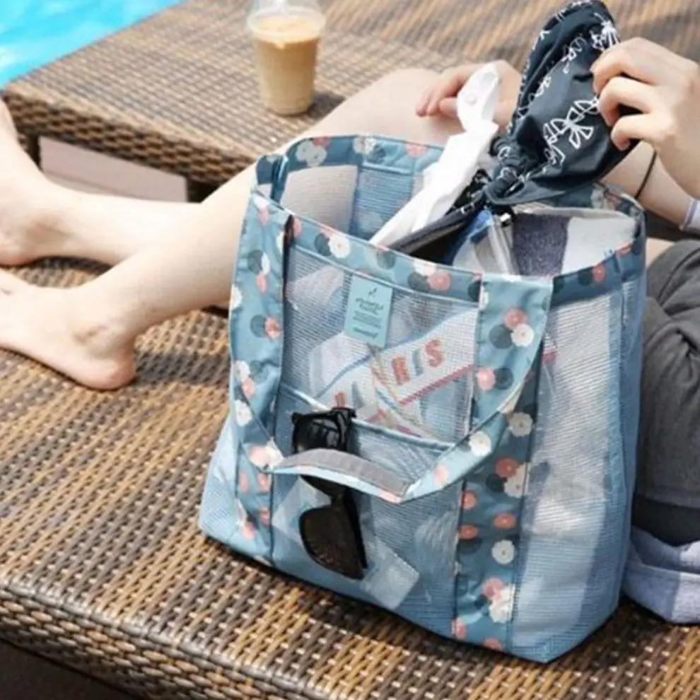 Large Mesh Beach Bag with Zipper Foldable Oversized Swim tote Bag for Beach Outdoor & Pool Bolsa de playa de malla