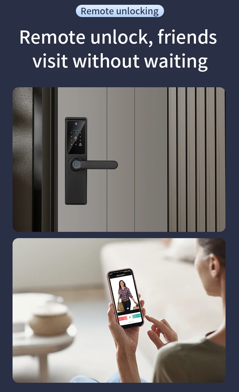 Qleung Tuya Wifi APP Smart Door Knob Remote Control Odcisk palca Kod karty klucz S821Max Dom z kamerą 6
