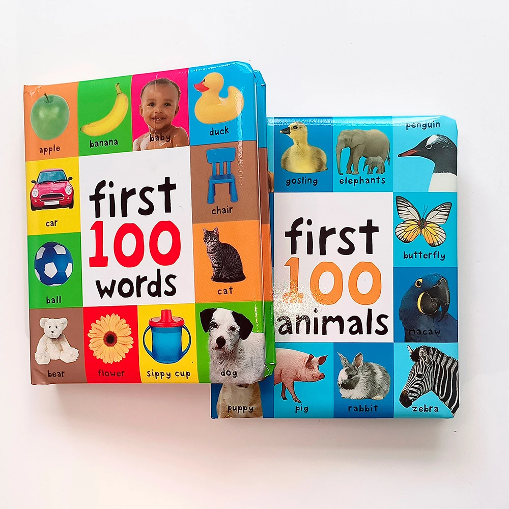 Customized Printing Baby Book First 100 Animals Words Education Hard Cover Board Book manufacture