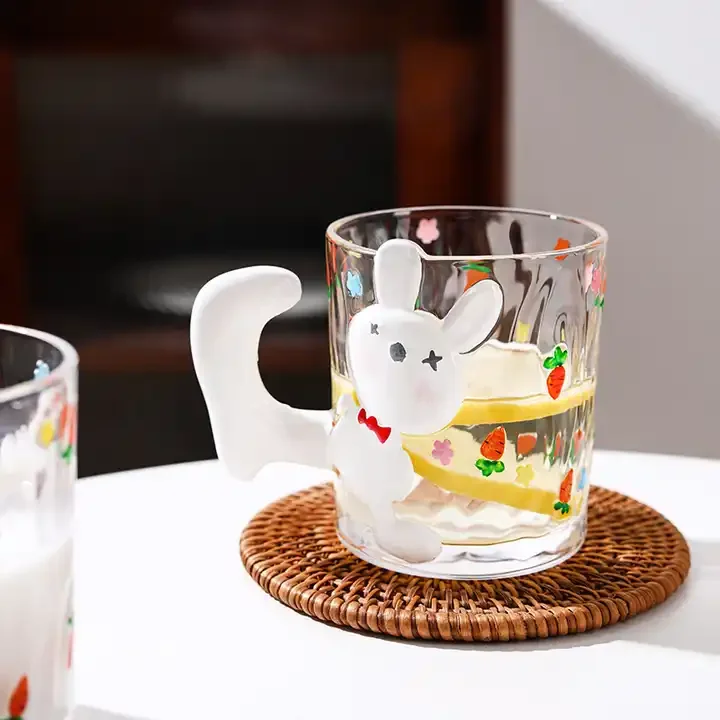 Wholesale Water Glass cartoon Candle Holder rabbit Cups Wine Glass Mug kids gift Double drinking cup