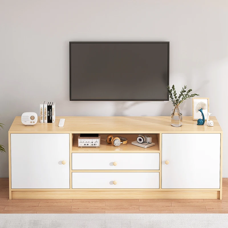 Simple luxury classic design furniture wooden Oak/Gray+White tv unit cabinet of living room bedroom with dividers and drawers