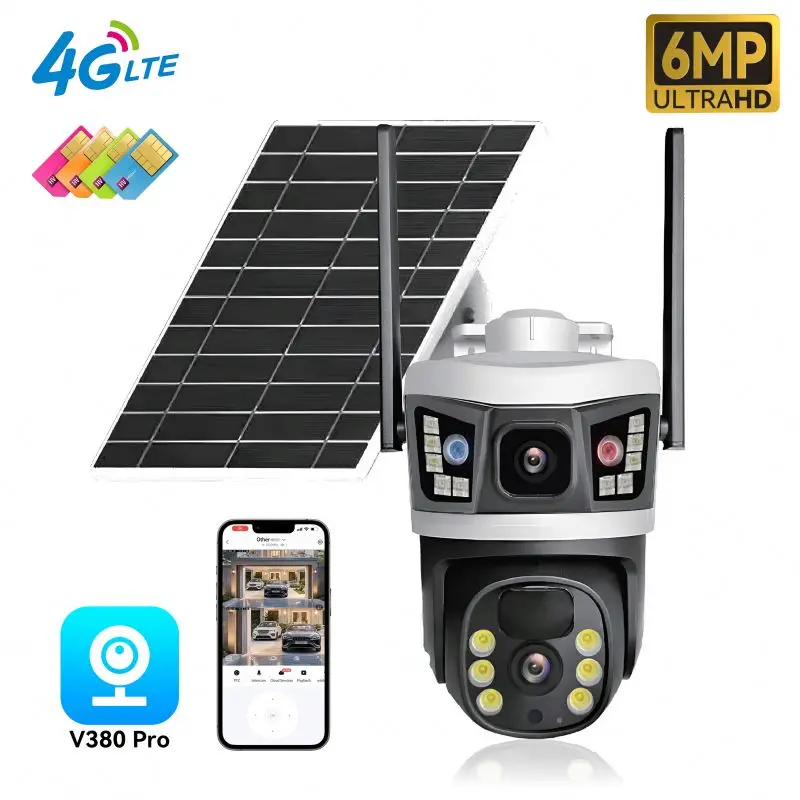 Hot SaleV380 6MPDual Lens Wireless Outdoor Wireless Solar Energy4g wifiSecurity CameraWiFiAutomatic Tracking Outdoor Security Camera