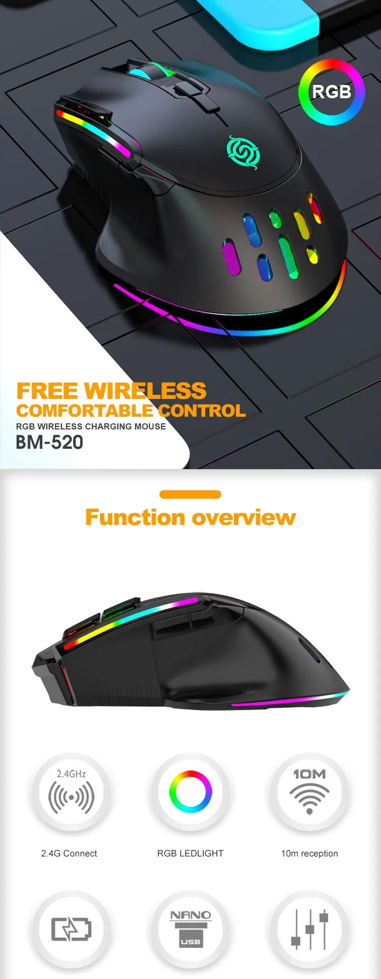 10 Programmable Buttons Optical Dpi 3200 Rechargeable Mice Rgb Backlit