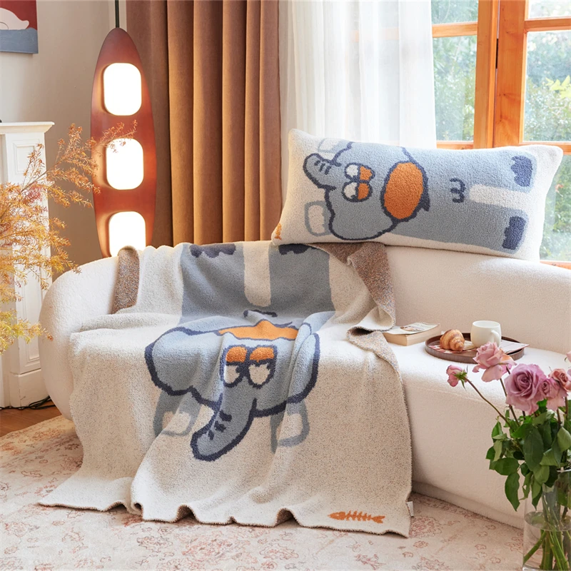 yiruio super soft and comfortable cute elephant jacquard knitted throw blanket for home decoration gift and travel ayd-60