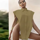 White Top Sexy Cut Out Side Button Up White Shirt Women Fashion Clothing Sleeveless Oversized Shirts