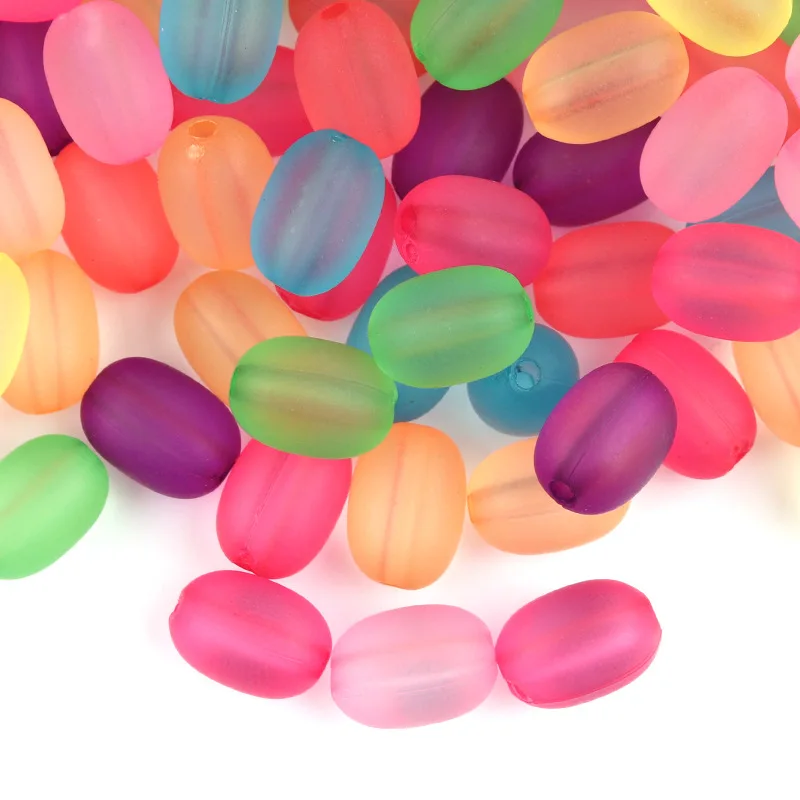 Wholesale Acrylic Oval Rubber Frosted Beads Transparent Candy Color Matte Beads For Jewelry Accessories